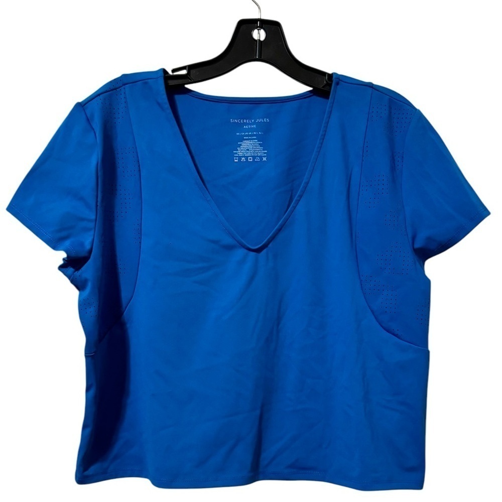 Sincerely Jules Blue V-Neck Active Short Sleeve Shirt Womens Size Large NWOT